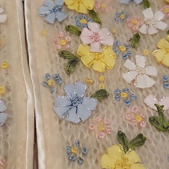 50s/60s Vintage Floral English Garden Cardigan Mohair Wool Blend Size Small - Picture 4 of 11